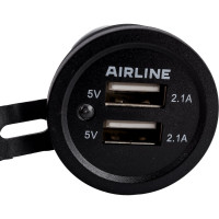 Встраиваемая влагозащищенная автомобильная розетка с 2 портами USB 5В (2.1 и 2.1 А) Airline ACS-2U-02