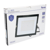 Светодиодный прожектор 2835 SMD 150W 6400K IP65 AC220V/50Hz, черный с матовым стеклом Feron LL-923 32104