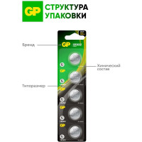Литиевые дисковые батарейки GP Lithium CR2032 - 5 шт., CR2032-7CR5 CR2032-7CR5 15783893