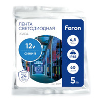 Cветодиодная LED лента 60SMD(2835)/м, 4.8 Вт/м, 5м, IP65, 12V, синий Feron LS604 27677