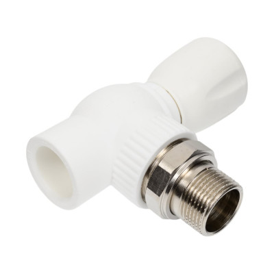 Угловой шаровой кран для радиатора PRO AQUA PP-R белый d-25 мм 3/4" PA42110b