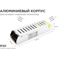 Блок питания слим-металл Apeyron 12В, 100 Вт, IP20, 8,3 А, 185х40х32 мм 03-49