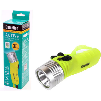 Фонарь Camelion LED51534, желтый, LED 3W SEOUL глуб 30м, 4xLR6, дайв, пласт+алюм., блистер 13360