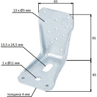 Перфорированный угол ALBERTS 95х85х65х4 с боковыми ребрами жесткости и направляющей 330842