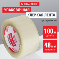 Клейкая лента BRAUBERG 48 мм х 100 м, упаковочная, прозрачная, 45 мкм, 221109