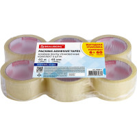 Клейкие ленты BRAUBERG 48 мм х 60 м, упаковочные, комплект 6 шт., прозрачные, 440071