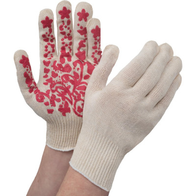 Перчатки х/б с ПВХ покрытием Gigant Цветы 13 класс вязки, 10 пар G-095