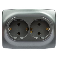 Розетка ЭРА 12-2106-12 2X2P E Schuko, 16A-250В, IP20, 12, графит Б0031234