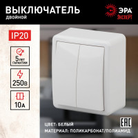 Двойной выключатель ЭРА 11-1204-01 10АХ-250В, IP20, ОУ, Эксперт, белый Б0020663