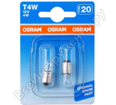 Автолампа Osram T4W BA9s 12V /1/10 O-3893-2бл