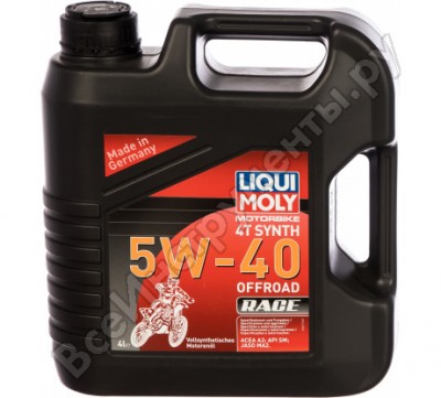 Синтетическое моторное масло 4T для 4-х тактных мотоциклов LIQUI MOLY Motorbike 4T Synth Offroad Race 5W-40 4л 3019