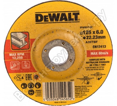 Dewalt круг обдир. п/мет.,125х22.2х6,3мм,тип27 dt43917