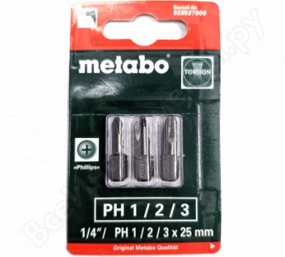 Metabo набор бит phillips ph 1/2/3 torsion 3 шт. 628537000