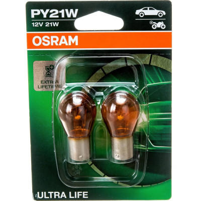 Автолампа Osram PY21W BAU15s YELLOW ULTRA LIFE 12V /1/10/50 O-7507ULT-2бл