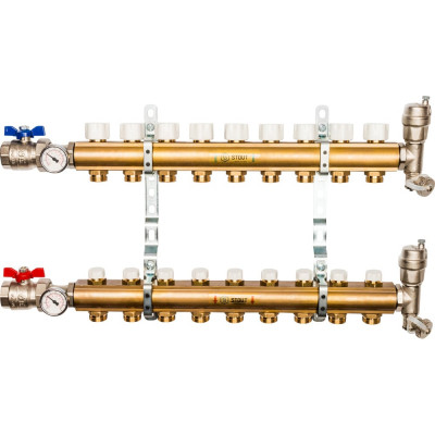 Stout распределительный коллектор из латуни без расходомеров 9 вых. smb 0468 000009 rg008p0sn4vdk4