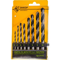 Набор сверл по металлу 8 шт.(D 3; 4; 5; 6; 7; 8; 9; 10 мм) Энкор 21178