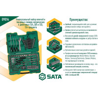 Набор ключей и торцевых головок метрических и дюймовых из 124 пр. SATA под воротки 1/4, 3/8 и 1/2 дюйма S 09014