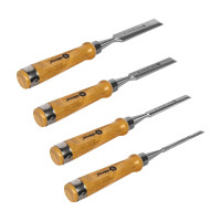 Набор плоских стамесок: 6, 12, 18, 24мм, длина 140мм, CR-V, деревянные рукоятки, точильный камень, 4шт, кейс КОБАЛЬТ 245-893