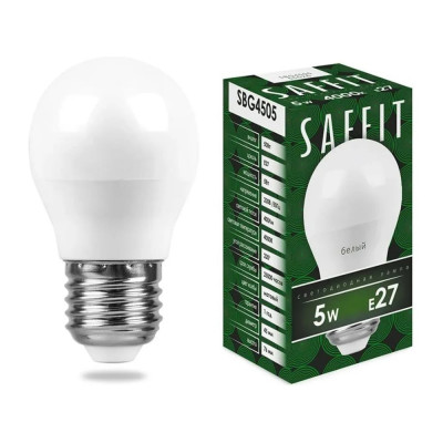 Светодиодная лампа SAFFIT SBG4505 Шарик E27 5W 4000K 55026