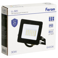 Светодиодный прожектор FERON 2835 SMD 30W 6400K IP65 AC220V/50Hz, черный с матовым стеклом LL-920 32101