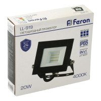Светодиодный прожектор FERON LL-919 2835 SMD 20W 4000K IP65 AC220V/50Hz, черный 29493