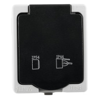 Одноместная розетка STEKKER с заземляющим контактом открытой установки 250В 16А серый/графит 32755