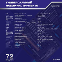 Набор инструмента (72 предметов 1/2/1/4DR, CrV) AUTOVIRAZH AV-212072