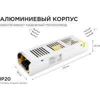 Блок питания Apeyron слим-метал 12В, 250Вт, IP20, 20,83А, 223х68х40мм 03-51