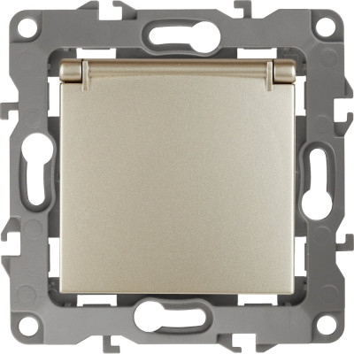Розетка ЭРА 12-2103-04 2P+E Schuko со шторками с крышкой, 16A-250В, IP20, шампань Б0014696