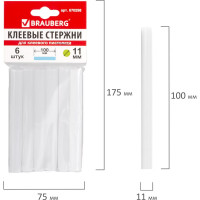 Клеевые стержни, диаметр 11 мм, длина 100 мм, белые, комплект 6 шт. BRAUBERG 670298