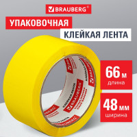 Клейкая лента BRAUBERG 48 мм х 66 м, упаковочная, желтая, 45 мкм, 440141