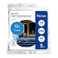 Светодиодная лента FERON LED 60SMD(2835)м 4.8Вт/м 12В 5м синий, LS603 27673