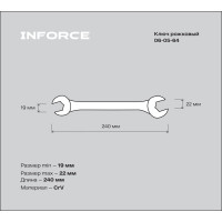 Рожковый ключ 19x22мм Inforce, Сталь Cr-V, профессиональный, 06-05-64