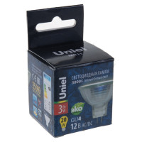 Светодиодная лампа Uniel LED-MR11-3W/WW/GU4 GLZ21TR, 12V. Прозрачная. UL-00001700