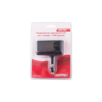 Разветвитель прикуривателя SKYWAY 2 гнезда + USB черный предохранитель 5 А, USB 2 A S02301021