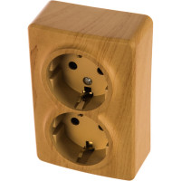 Розетка ЭРА 11-2206-11 2х2P E Schuko со шторками, 16A-250В, IP20, ОУ, Эксперт, сосна Б0020696