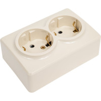 Розетка ЭРА 11-2206-02 2х2P E Schuko со шторками, 16A-250В, IP20, ОУ, Эксперт, сл.кость Б0020695