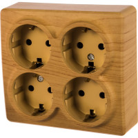 Розетка ЭРА 11-2211-11 4х2P E Schuko со шторками, 16A-250В, IP20, ОУ, Эксперт, сосна Б0020711