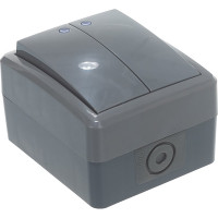 Двойной выключатель с подсветкой ЭРА 11-1405-03 IP54, 10АХ-250В, ОУ, Эксперт, серый Б0020678