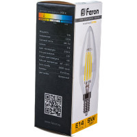 Светодиодная лампа FERON 9W 230V E14 2700K прозрачная, LB-73 25956