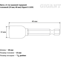 Gigant Насадка для шурупов и болтов с 6-ти гранной головкой 10мм; 48мм GBS 11031