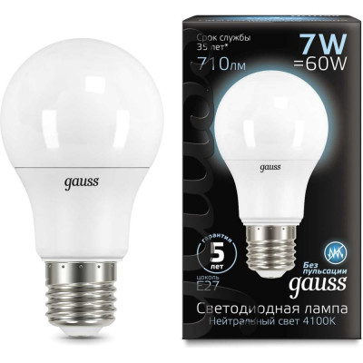 Лампа Gauss LED A60 E27 7W 4100K 102502207