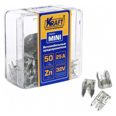 KRAFT Набор предохранителей 25А MINI 50шт пласт кор KT 870014