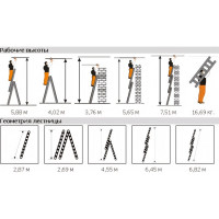 Трехсекционная лестница Эйфель Гранит 3х10