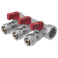 Коллектор для металлопластиковых труб с отсекающими кранами MasterProf 3 выхода, х3/4", х16 мм ИС.071092