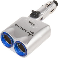 Прикуриватель-разветвитель 2 гнезда 10А, с гнездом для прикуривателя Airline ASP-2L-14