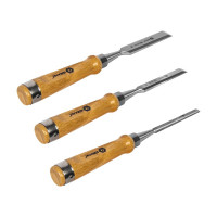 Набор плоских стамесок: 8, 16, 22мм, длина 140мм, CR-V, деревянные рукоятки, 3шт КОБАЛЬТ 245-862