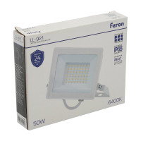 Светодиодный прожектор FERON LL-921 2835 SMD, 50W, 6400K, IP65, белый, с матовым стеклом 29498