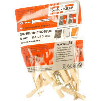 Дюбель-гвоздь Tech-Krep 6х40 грибовидная манжета, нейлон 12 шт - пакет 102938
