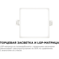 Светодиодная панель Apeyron встраиваемая квадратная 220В, 8Вт, алюминиевый корпус, изолированный драйвер ДН 06-26